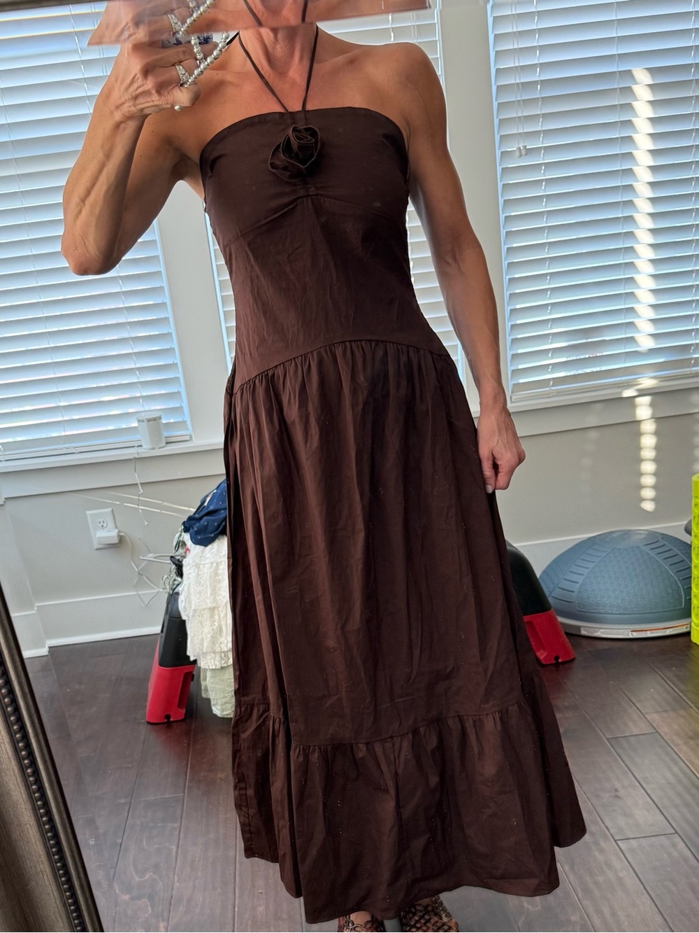PETAL & PUP BROWN HALTER MAXI DRESS
